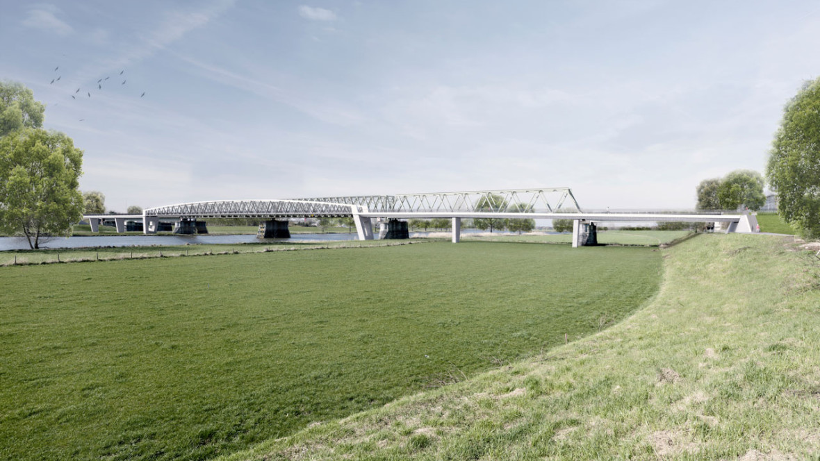 Karres en Brands create landscape design cycle bridge Cuijk-Mook